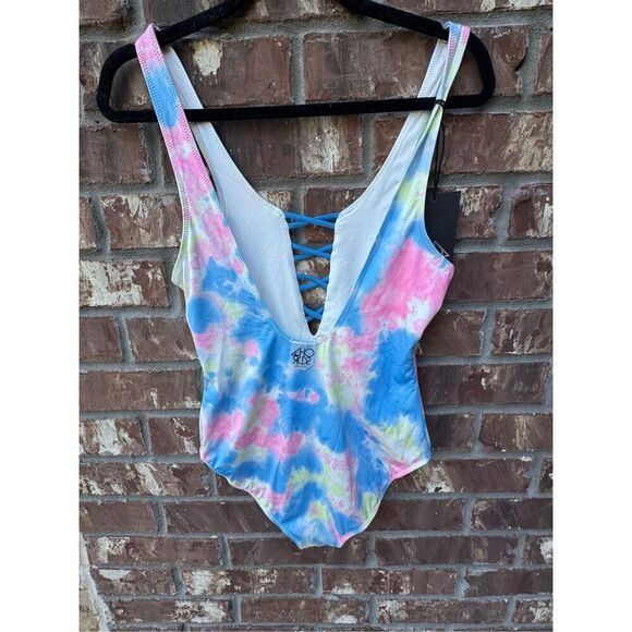 Chaser one piece swimwear size medium multi colored blue, green and pink, no fla - Picture 5 of 12